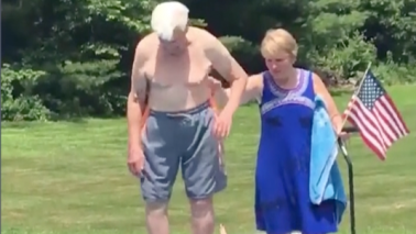 95 year old Air Force Veteran shows a little boy how to be brave!